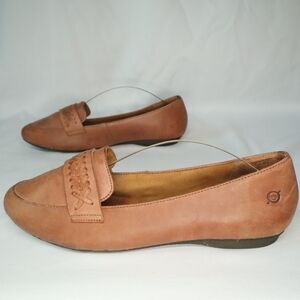Born Brown Leather Loafer Shoe Slip on Size 9 Braided Detail